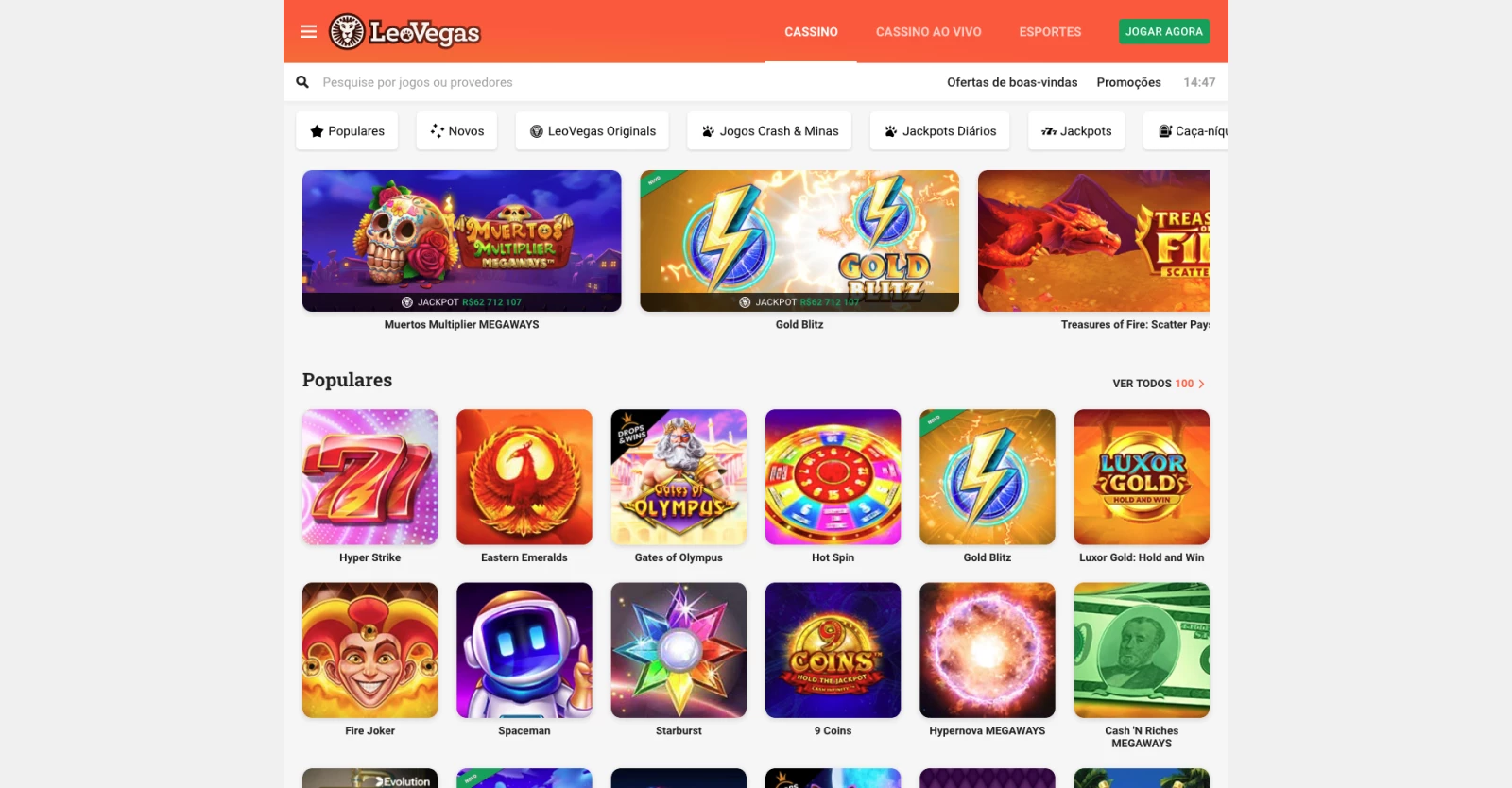 Homepage da LeoVegas